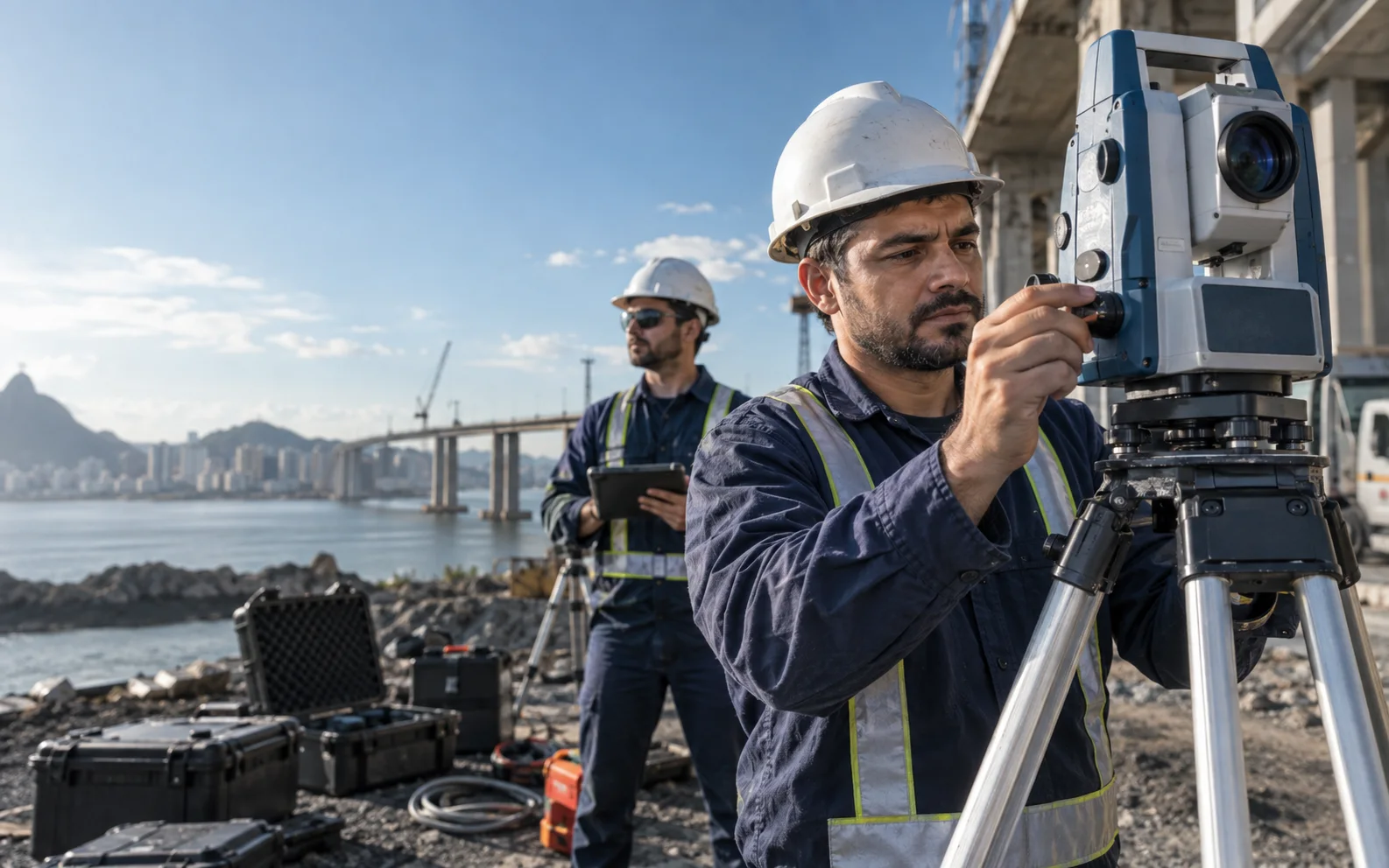 Profissional opera equipamento técnico em campo