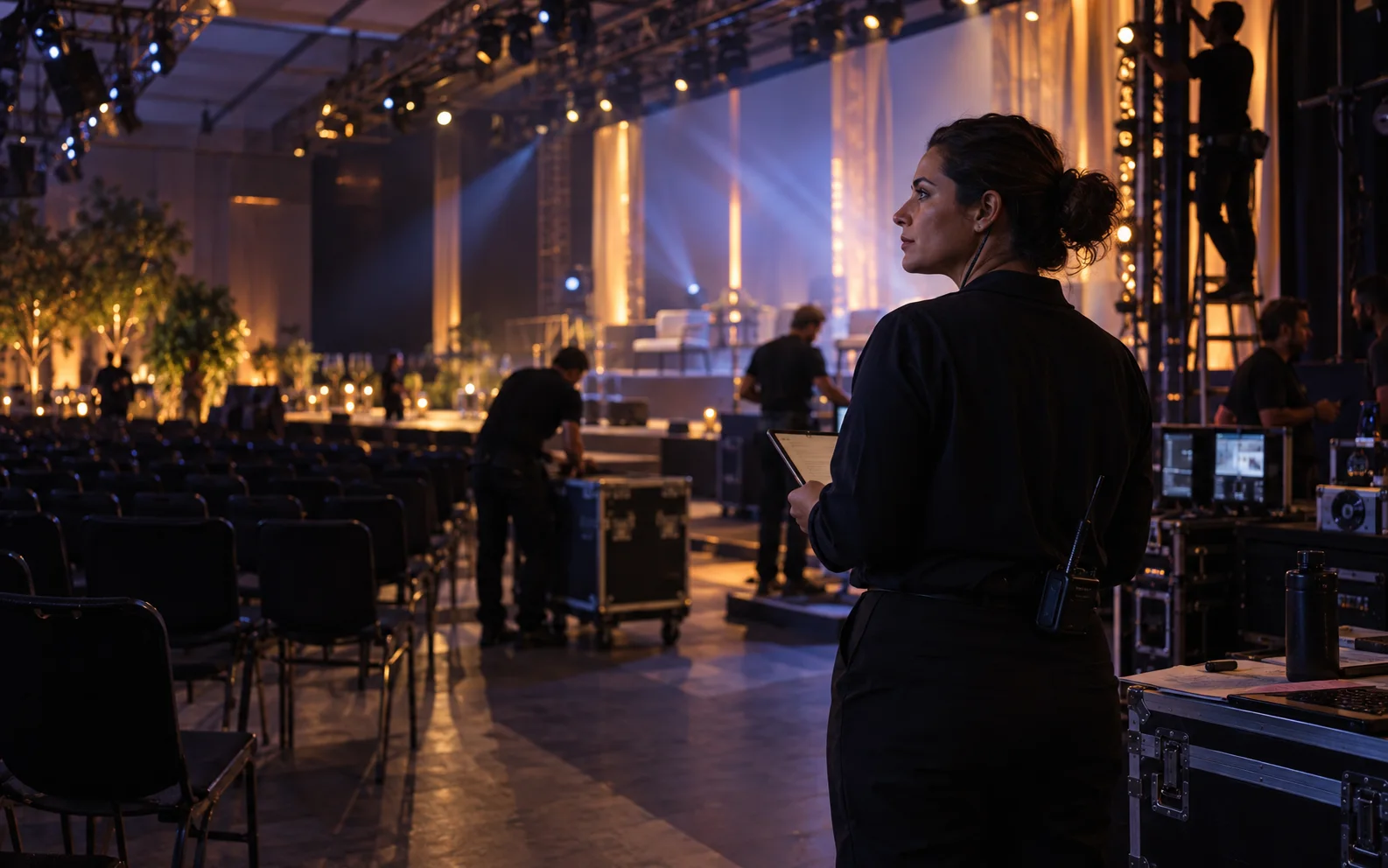 Produtora acompanha a montagem de um evento